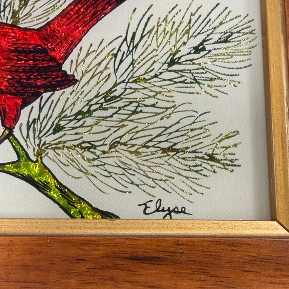 Framed vintage Aluminum Art by Elyse- male red cardinal - Picture 3 of 6